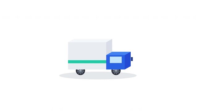 Modern city compact box truck, cube vehicle for urban delivery, isolated on white, small medium size cargo van