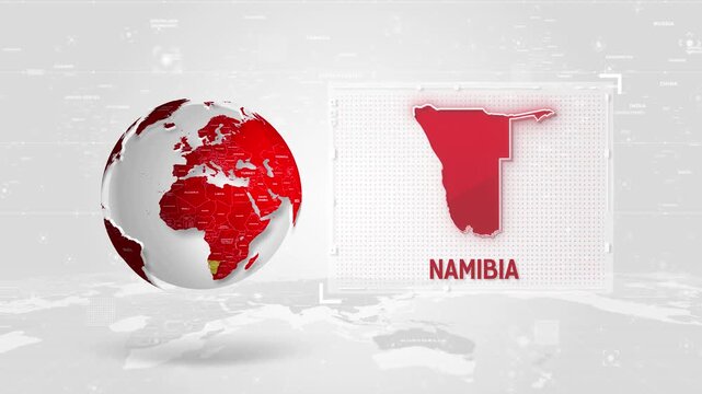 Namibia 4K Tech Map Beside Globe On White Background.
