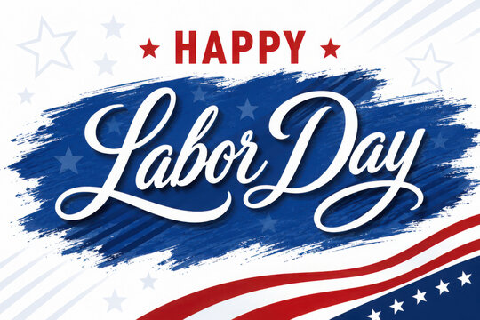 USA Labor Day celebrate banner with handwritten holiday greetings Happy Labor Day on brush stroke background. United States national holiday vector illustration.