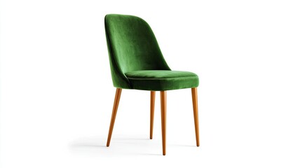 Fototapeta premium Luxurious green velvet chair with tapered wooden legs, modern design