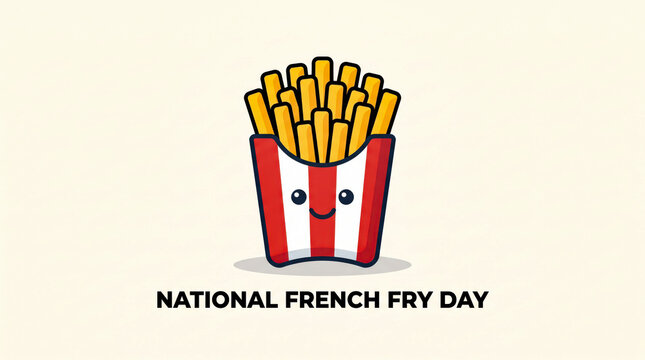 Happy smiling fries in a paper basket for national french fry day
