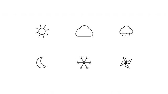 Set of 50 simple modern thin line weather icons for web or mobile app clean sharp outline flat design day night symbols