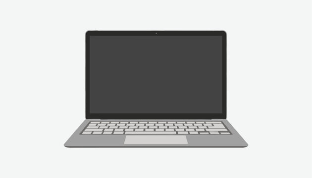 Gray laptop computer mock-up with blank screen isolated on light background represents remote work and technology.