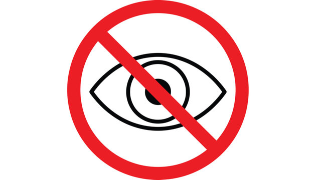 Warning sign with a red prohibition symbol over an eye outline representing no watching or look restriction.