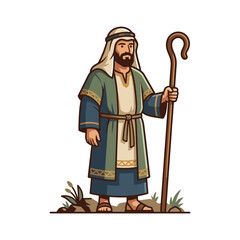 Obraz premium Biblical shepherd standing with wooden staff.