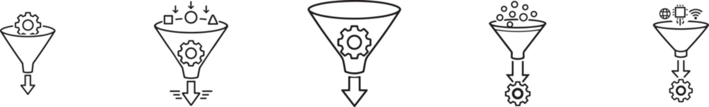 Bottleneck fix icon set in multiple styles. Process optimization and workflow improvement symbols. EPS10.