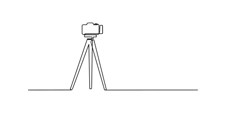 Continuous single line drawing of a camera on a tripod