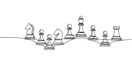 Abstract Chess Game Line Art - Strategy, Competition, and Board Game Concept © Ndak