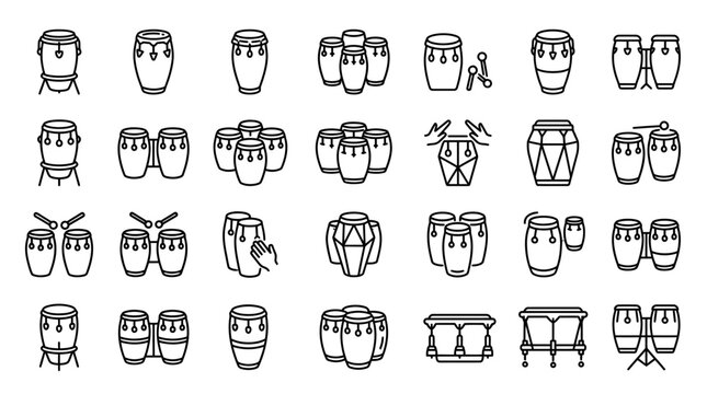 Collection of Conga Drums and Percussion Instruments Icons
