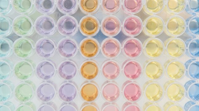 Colorful sequencing wells filled with liquid for laboratory analysis