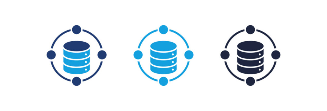 Database network icons representing data storage and cloud computing connectivity.