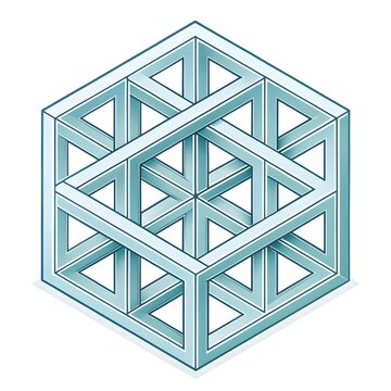 Impossible cube geometric optical illusion in light blue isometric framework with mind bending line art geometric abstract