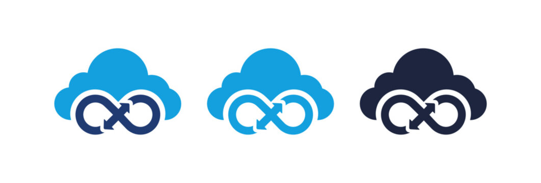Cloud Computing Infinity Loop Logo Set Representing Continuous Integration and Data Storage.