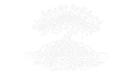 Obraz premium Mangrove Tree Illustration with Intricate Root System and Water Reflection