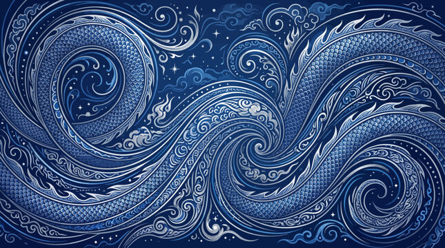 Celestial blue dragon whisker decorative pattern vector illustration