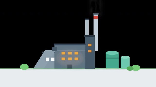 Waste-to-energy power plant animation industrial facility combusts garbage produces electricity clean energy concept