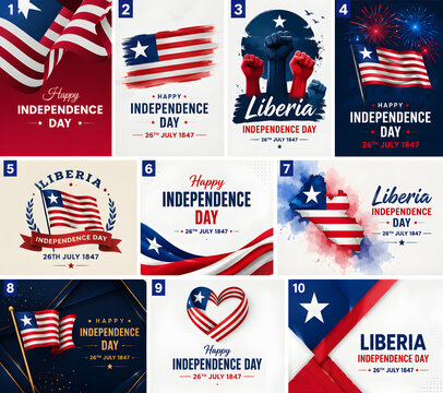 Set of ten liberia independence day graphic design concepts featuring flag elements and patriotic symbols independence collection patriotic celebration