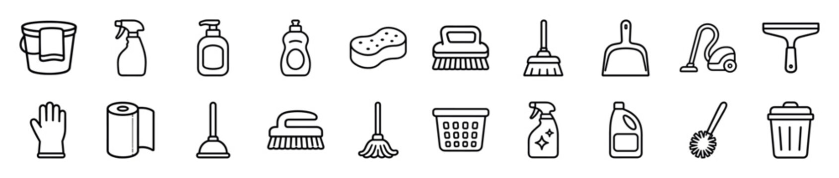 Large set of diverse character faces and emoticon icons showing a wide range of human emotions like happiness, sadness, and anger in a clean minimalist cartoon line art style