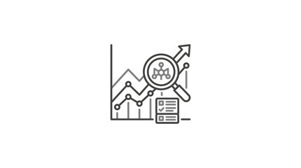 Naklejka premium Financial market research icon with charts and magnifying glass.