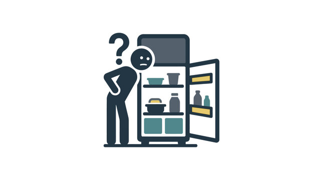 Man looking inside refrigerator for food choice decisions.