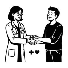 Fototapeta premium Doctor holding patient hands with medical cross and heart symbols representing care and empathy