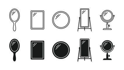 Collection of various mirror and reflection icons in black and white © rasheda