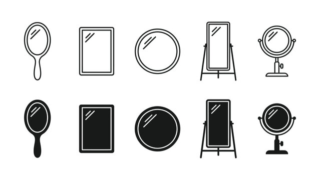 Collection of various mirror and reflection icons in black and white