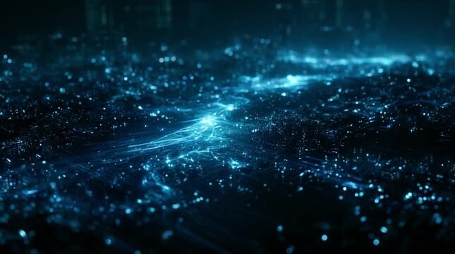 High-tech algorithm core data matrix macro with glowing stream path (AI Generated)