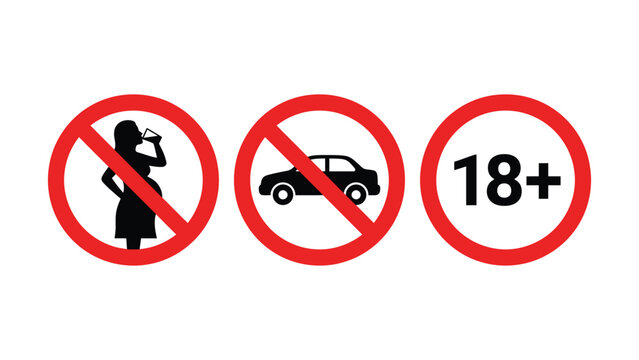 No drinking and driving signs with 18 plus age restriction symbols