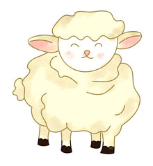 Obraz premium Cute fluffy sheep vector illustration with a happy expression and soft cartoon style.