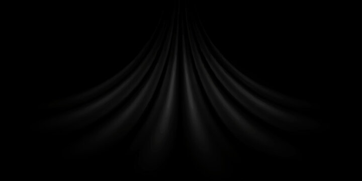 Luxury black satin fabric background with elegant smooth curtain drapery folds fading into dark empty borders