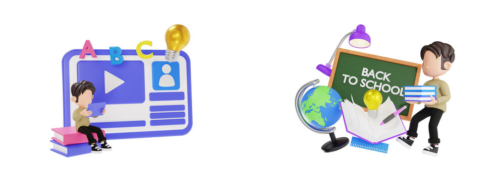 3D Back to School and ABC Learning Education Concept Illustration