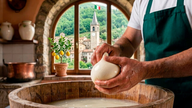 Traditional mozzarella made by a farmer at home in Italy