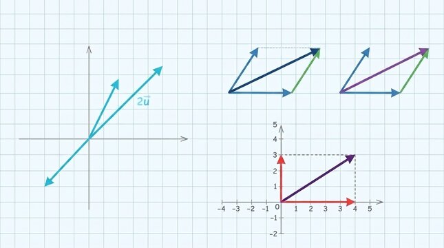 Geometric shapes and vectors are graphed on a coordinate plane with grid paper background