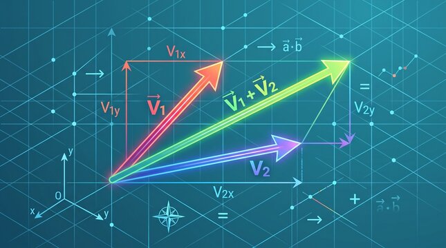 Vector Addition Diagram Showing Resultant Force on Coordinate Plane Background