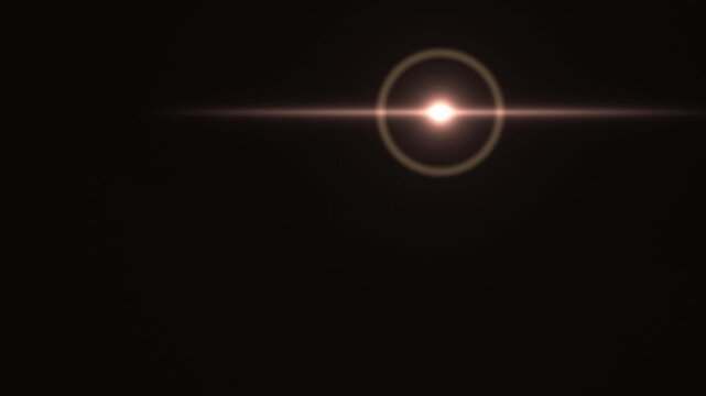 Bright light flare shines in dark space with glowing circle