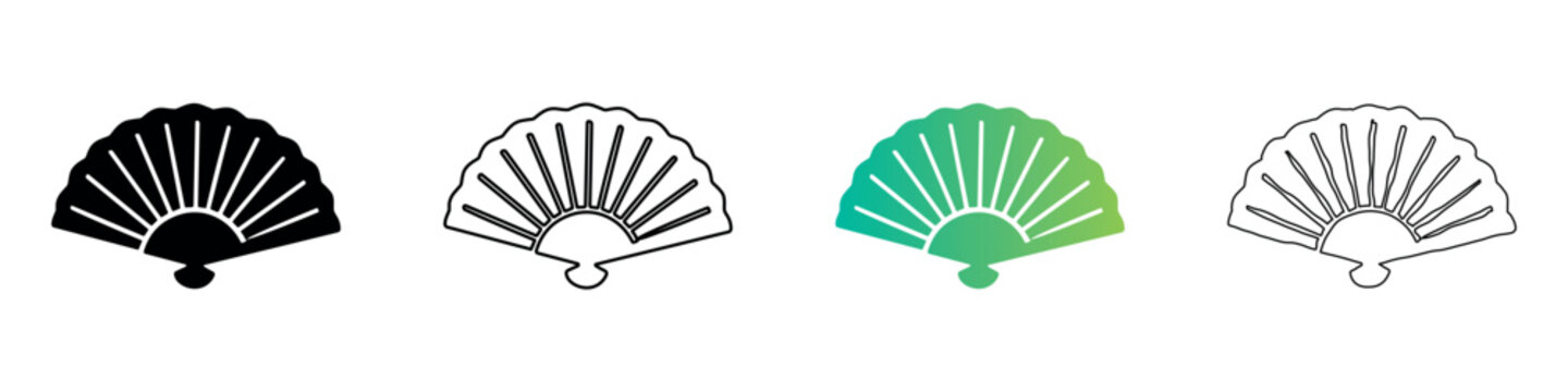 Collection of four decorative folding fans in various artistic styles