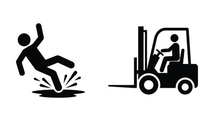 Black silhouette of man slipping on oil and forklift driver on white background © rasheda