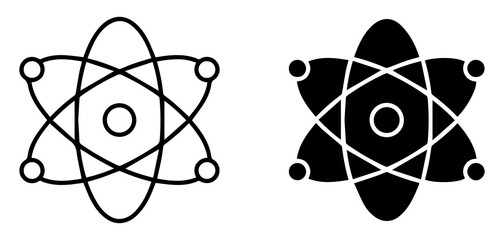 Atomic orbit icon with nucleus and electron paths, science technology symbol in outline and solid style, physics and research concept PNG © Icon Design 