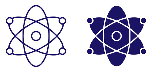 Atomic orbit icon with nucleus and electron paths, science technology symbol in outline and solid style, physics and research concept PNG © Icon Design 