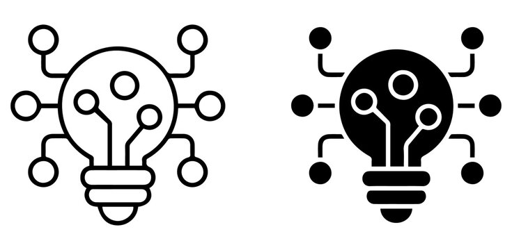 Smart idea light bulb icon with connected nodes, innovation and technology concept, simple line and solid style vector illustration PNG