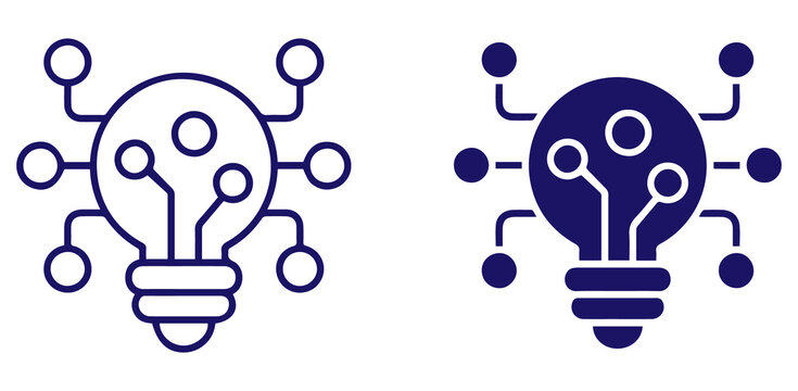Smart idea light bulb icon with connected nodes, innovation and technology concept, simple line and solid style vector illustration PNG