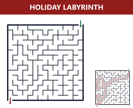 Maze puzzle design for holiday fun with black lines on white background