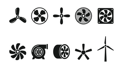 Various black fan blade icons on white transparent background © rasheda