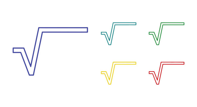 Square root symbols in various colors linear silhouette