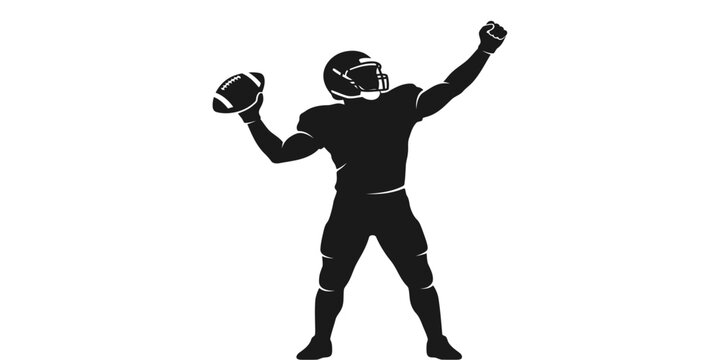 Energetic silhouette of an American football player in a powerful stance, ready for victory