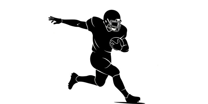 Silhouette of American football player running with ball, athletic sportswear