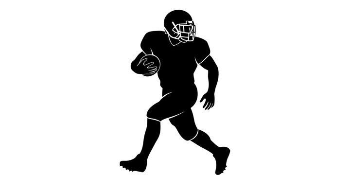 Powerful silhouette illustration of an American football player in action, running with the ball during an exciting game moment