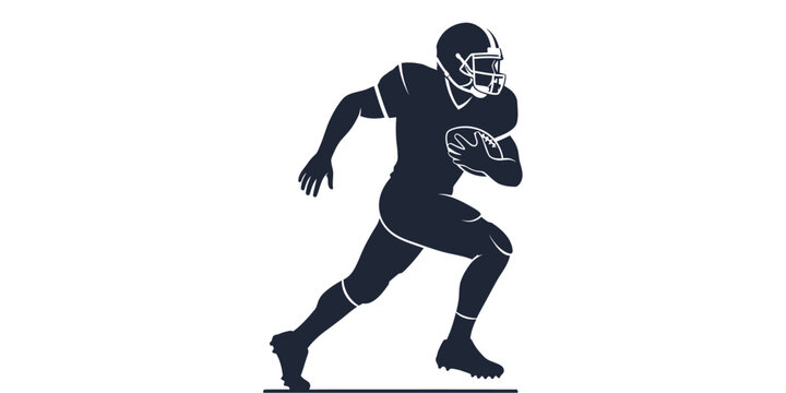 Silhouette Illustration of an American Football Player Running With Ball on White Background