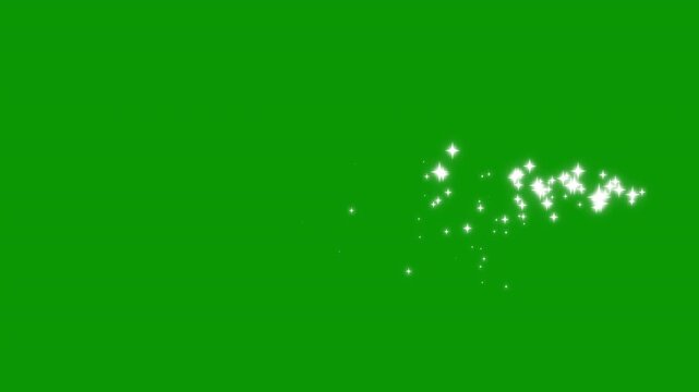 4k magic light stars line effect on green screen, fast glittering star lines, twinkling white glowing star with sparkling glitter animation, magic sparkling bokeh effect, pixie dust path
